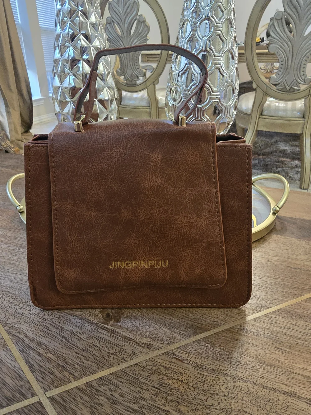 JINGPINPIJU Brown Top-Handle Satchel Bag